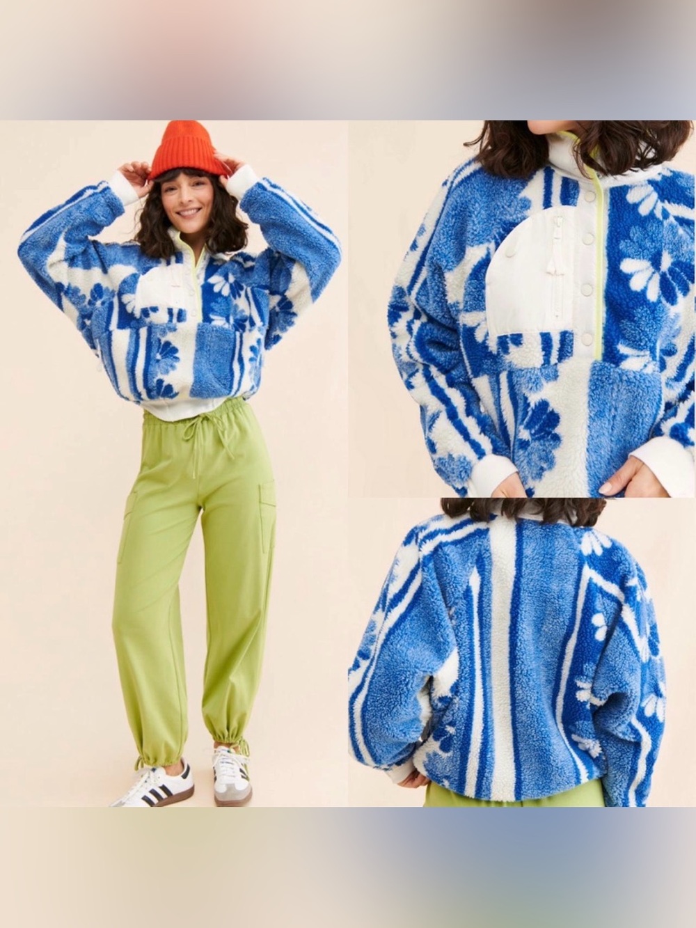 Free People Hit the Slopes Blue Floral Pullover